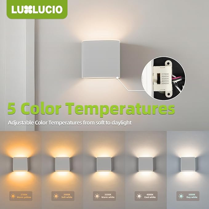 Indoor Outdoor Up and Down Wall Sconce, 5%-100% Dimmable 18W, 5 Color Temperature Selectable (2700K-5000K), Modern Lighting for Living Room/Porch, CRI90+, 120V-277V, ETL FCC Certified