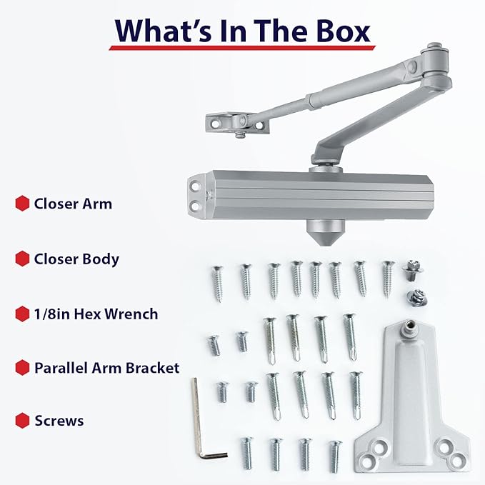 Lawrence Medium/Heavy Duty Door Closer Commercial Grade 1 - Surface-Mounted Commercial Automatic Door Closer with Adjustable 6-Speed Control and 3 Valves - Embassy Series LH5016