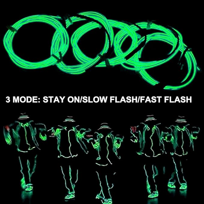 Ourbest EL Wire Lights Battery Powered, Wearable Led Wire Lights 5in1 neon String Light,DIY neon Sign kit Stay/Slow/Fast Flash Party Decoration 1M Green