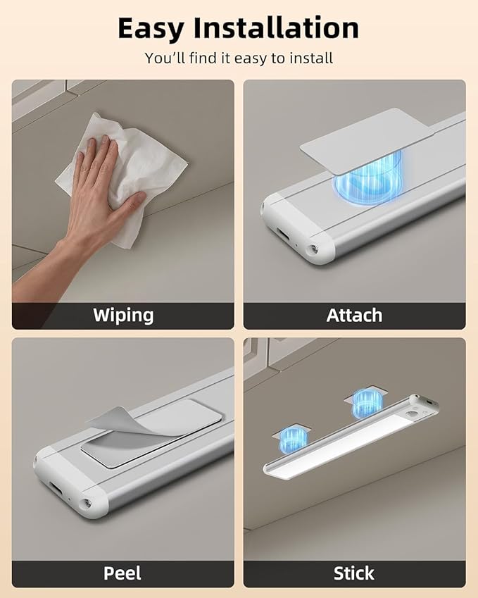 EZVALO 11.8-inch Under Cabinet Lighting, 2400mAh Rechargeable Motion Sensor Light, 3 Color Temperatures, Dimmable Magnetic Wireless Light for Kitchen, Pantry, Closet, Stairs