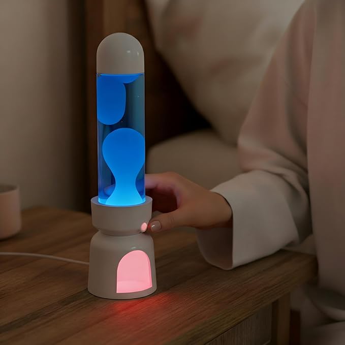 Lighthouse Liquid Motion Lamp, Decorative Night Light with Blue Wax, 13-Color Changing, Safe Flameless Mood Lighting for Gift and Home Decor- White Base