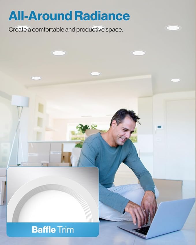 Sunco 12 Pack 6 Inch LED Recessed Light, Ceiling Canless Recessed Lights, Baffle Trim Ultra Thin, 850 LM, 14W, 3000K Warm White, Dimmable, Wafer Thin with Junction Box.