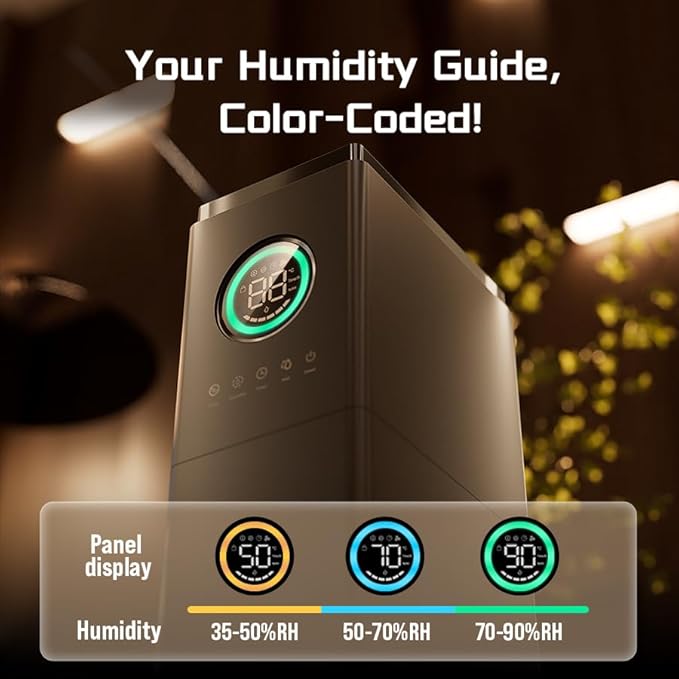 13L Top Fill Cool Mist Humidifier, Smart Remote Control, Large Room Coverage, 32-inch Tower Design, Color-Coded Display