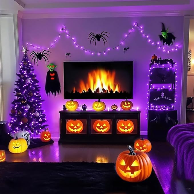 66FT 200LED String Lights, Purple Halloween Lighting with 8 Modes, Indoor Outdoor Decorative Fairy Light for Holiday, Tree, Window, Party