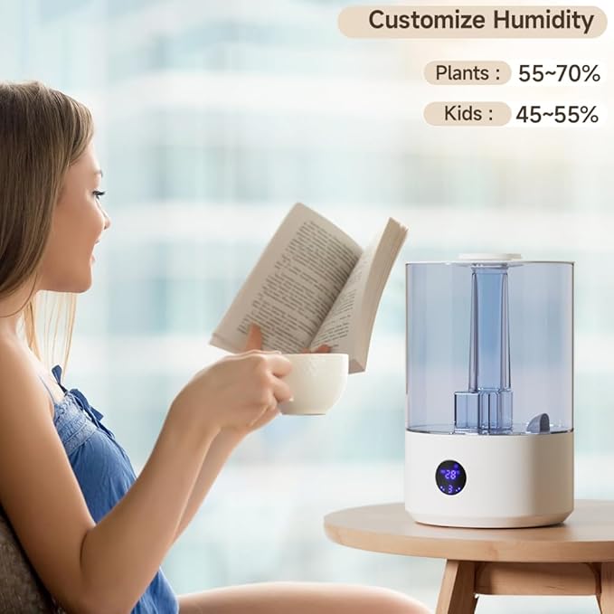 Large Room Humidifier for Bedroom Home 7.8L, Covering 600 ft², Top Fill Cool Mist Ultrasonic Air Humidifier with Essential Oil Diffuser, Whisper Quiet, Dual Mist, 44H Runtime & Timer Function