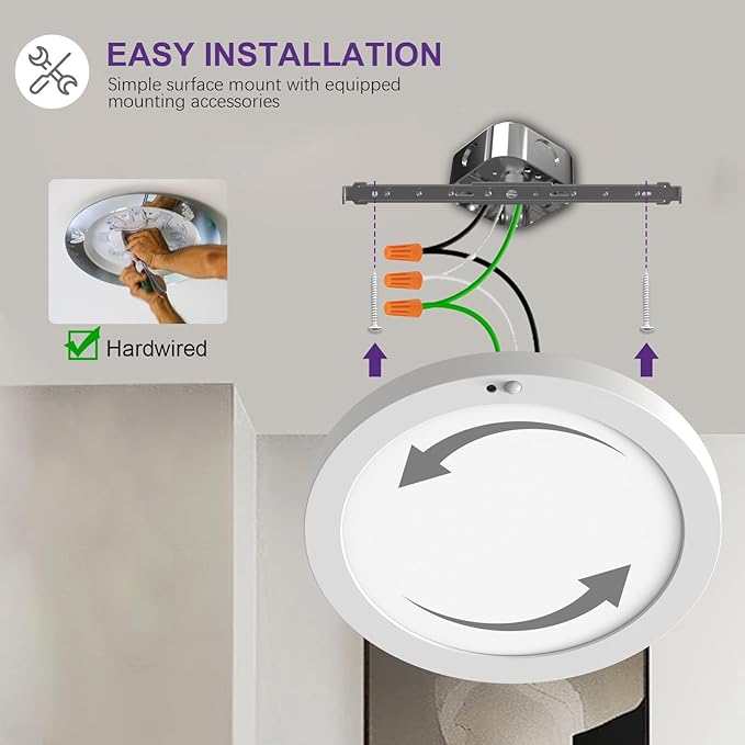 Motion Sensor Ceiling Light, 5CCT Selectable 24W 1500LM, 12 Inch LED Flush Mount Light Fixture Hard Wired, Motion Activated Lights Indoor for Hallway, Stairs, Laundry, Non-Dimmable - 1PK