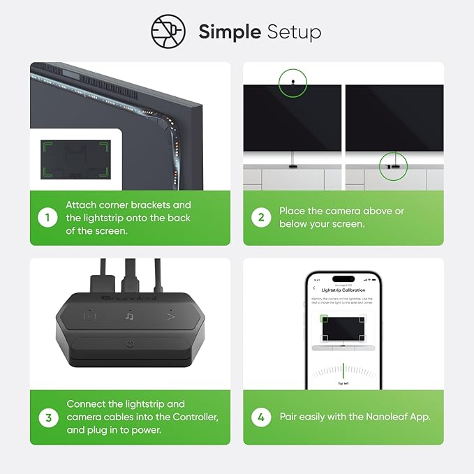 Nanoleaf 4D - TV LED Backlight with Camera, TV Backlight Sync to Screen, Smart Addressable Gradient Lightstrip Kit, App & Voice Control, Trimmable for Home Decor & Gaming (Up to 85" TVs and Monitors)