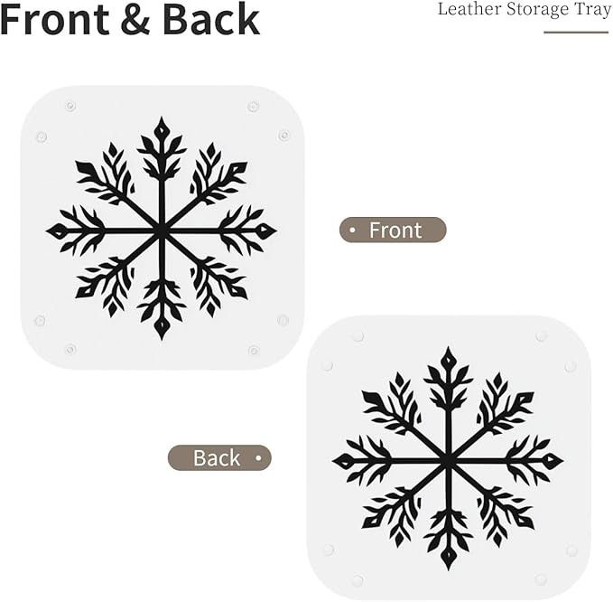 Snowflakes Simple Black Minimal Valet Tray Leather Desktop Storage Organizer Bedside for Jewelry Keys Coin Candy Sundries