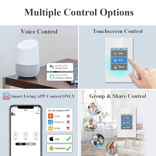 LANBON L8 LCD Smart Light Switch 4 Gang Single Pole,No Dim,Need Neutral Wire,Touch 2.4G WiFi Night Light Smart Switch Work with Alexa/Google Home,Mesh Network No Offline for Whole Smart Home, L8-HS4
