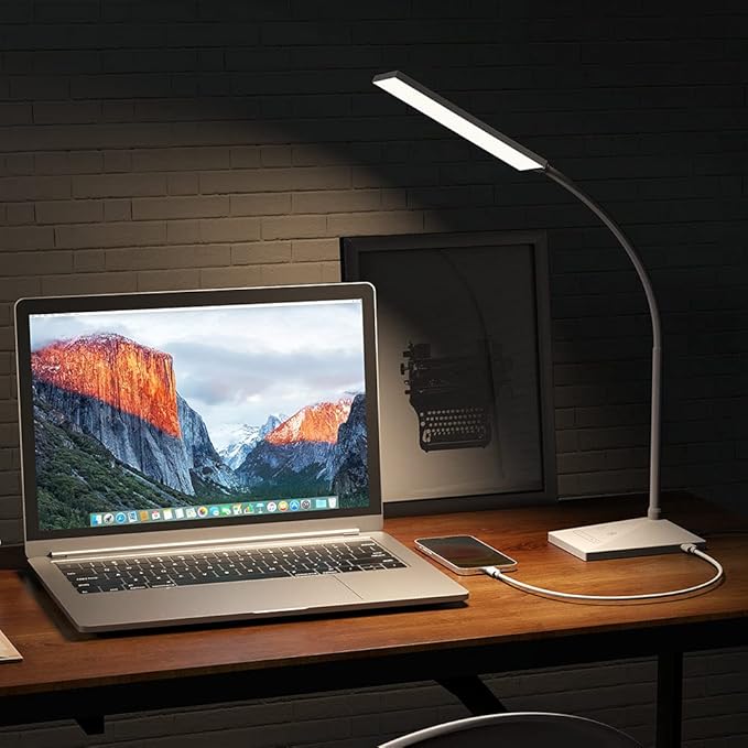 Vansuny LED Desk Lamp with USB Charging Port, Eye-Caring, 5 Color Modes,6 Brightness Levels, Touch Control, Adjustable Neck, Memory Function for Dorm Office Work Bedroom (12W,White)