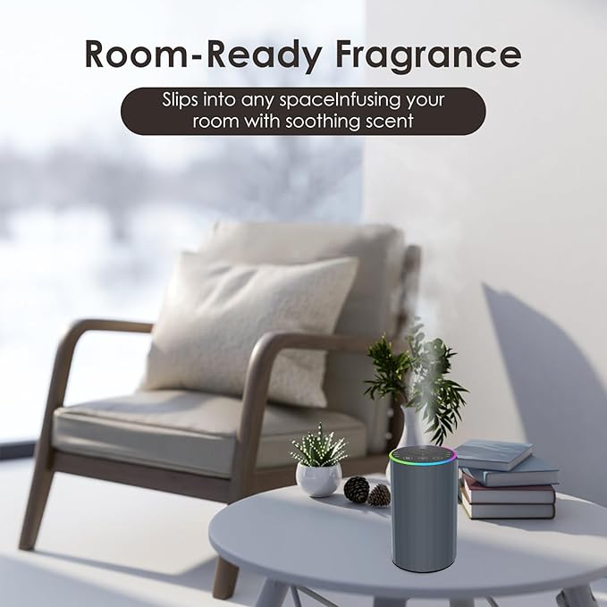 Waterless Essential Oil Diffuser, 7 Colors LED Light, Battery Powered Mini Scent Air Machine, Aromatherapy Mist Diffuser for Home Room Car Office，Black Aluminum Alloy (Grey)
