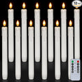 Homemory 12 Pcs Plastic Flameless Taper Candles with Remote Timer Dimmer, White Taper Candles Battery Operated with Flickering Flame Light Lifelike Led Candlesticks for Indoor Decoration 9.6 Inches