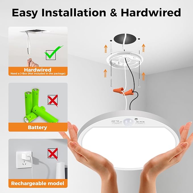 slochi 1Pack Motion Sensor Light Indoor Wired, 12 Inch 3000K/4000K/6500K Closet Lights Motion Sensored, 24W 2400LM Flush Mount Ceiling Light for Hallway Pantry Stairwell Porch, White