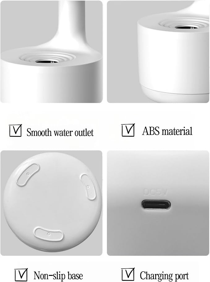 Humidifiers for Bedroom, 800ml Cool Mist Air Humidifie, Anti-Gravity Digital Humidifier with LED Display, Quiet Knob Control for Bedroom, Plants, Nursery, Office - White