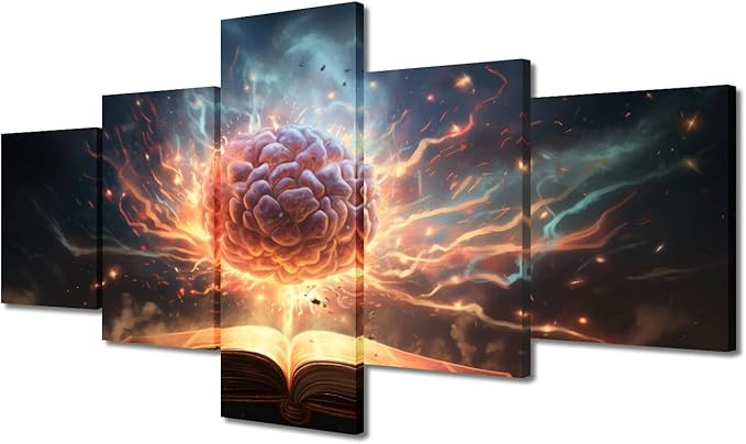 Abstract Human Brain Canvas Art Wall Decor Brain in Book Bedroom Wall Art Human Brain Energy Pictures for Living Room Modern Wall Art Framed Ready to Hang (50"Wx24"H)