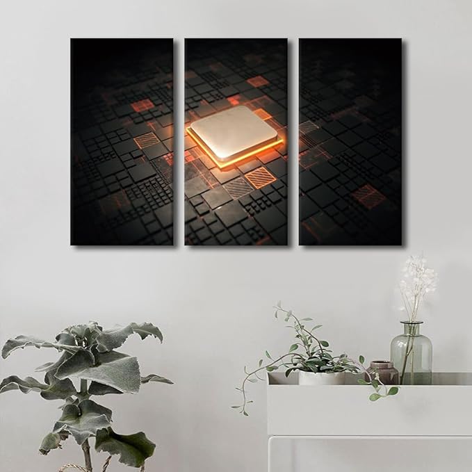 TUMOVO Wall Art 3 Panel Home Decor Computer Processors CPU Poster Canvas Wall Art Pictures Bathroom Decor CPU Concept Contemporary Artwork Wall Decor Print on Canvas Framed Ready to Hang(28" Wx42 H)