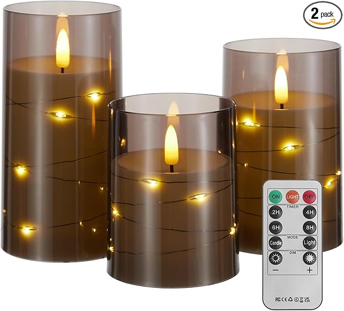 Flameless Candles with Remote, Battery Operated LED Candles with Timer for Romantic Ambiance and Home Decor, Durable Acrylic Shell with Embedded Star String
