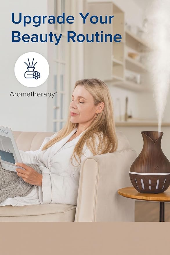 300ML Air Humidifier & Aroma Diffuser Home Fragrance Room Decor Essential Oil Diffuser Humidifiers for Bedroom Cool Mist 7 LED Light Car Air Freshener (Black-2)