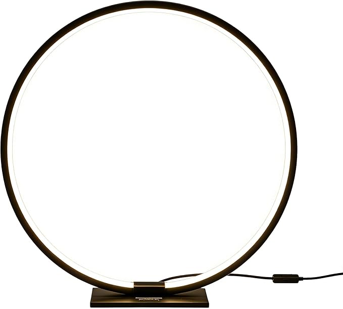 Modern Circle Table Lamp LED Warm Light Nightstand Lamp Black Bedroom Lamp with Dimmable Touch Control for Reading Bedroom and Office, 12W 3000K