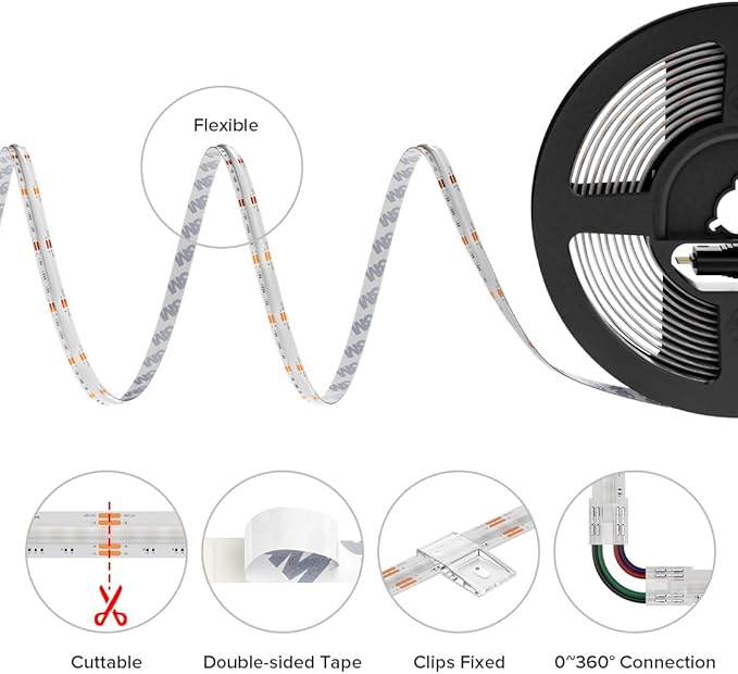 BTF-LIGHTING FCOB COB RGB LED Strip Light, UL Listed, IP66 810LEDs/m High Density Flexible Color Changing Light, DC12V 32.8FT 10mm Width for Bedroom Cabinet Home Indoor Decor(No Adapter or Controller)