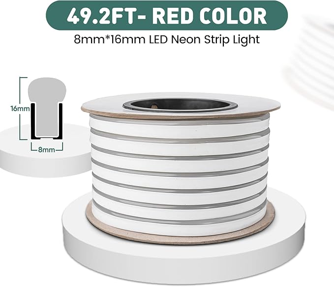 GZBtech Flexible LED Neon Rope Lights 50FT,AC 110-120V Waterproof Strip Light, 120 LEDs/M Cuttable Connectable Neon Lighting for Indoor Outdoor Home Decor/Commercial Building Use-Red 15M, ETL Listed