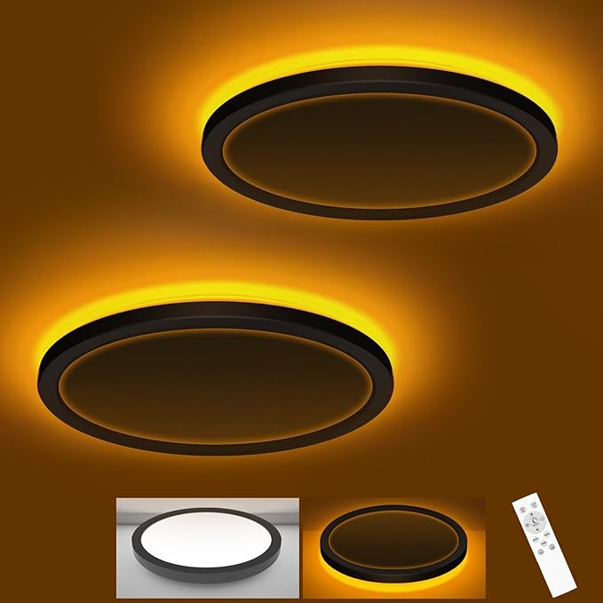 zemty 9 Inch LED Ceiling Light with Night Light 1800K, 2 Pack 3000K/4000K/6500K Dimmable Light Fixtures with Remote Control,15W 1500lm Flush Mount Ceiling Lamp for Bedroom Bathroom Kitchen-Black