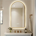 40 x 24 Arched LED Bathroom Mirror, Brushed Gold Framed, Backlit Vanity Mirror with Lights, Wall Mounted Lighted Mirror, Dimmable 3-Color Shatter-Proof Arch Smart Mirror, UL-Listed, CRI≥93
