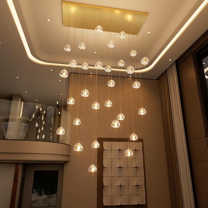 LED Rectangular Chandeliers for Living Room Dining Room Light Dimmable High Ceiling Pendant Lights Fixtures Lighting 26-Lights for Foyer Entryway Lighting Antique Gold
