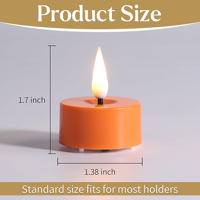 Eywamage Orange LED Tealights with Remote Batteries, Flickering Flameless Tea Votive Candles Decor Set of 12