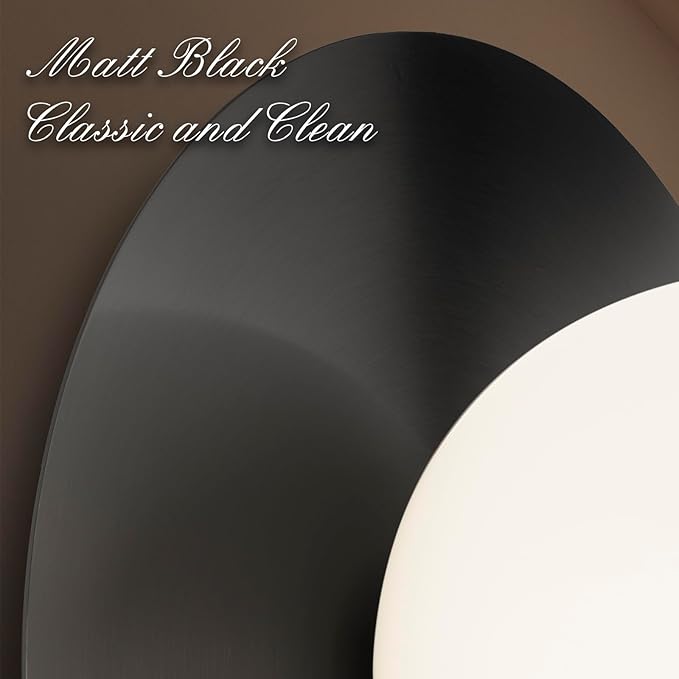 1 Light Wall Sconce, Mid Century Modern Globe Wall Sconce, Ceiling Light Fixture, Vanity Light Fixture, Indoor Wall Light for Living Room Bedroom Hallway Bathroom Entry (Matt Black)
