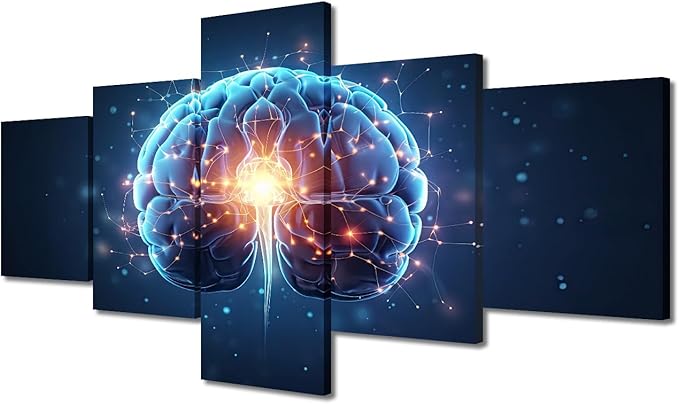 5 Panels Wall Art for Living Room Brain Canvas Art Wall Decor Abstract Human Brain Modern Office Wall Art Brain Nervous System Paintings for Bedroom Framed Wall Art Ready to Hang (50"Wx24"H)