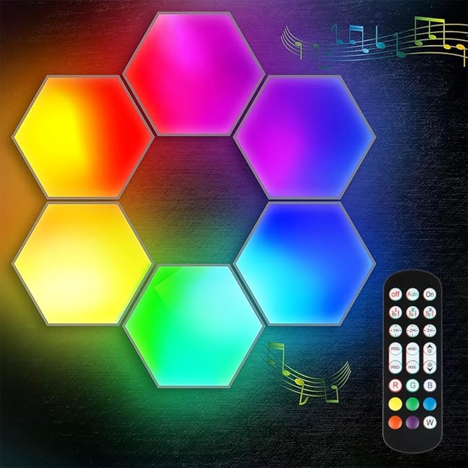 Hexagon LED Wall Light Panels: Smart RGB Color-Changing Hexagon Lights with App & Remote Control, Music Sync Mode, DIY Wall Decor for Bedroom, Gaming Room, Home Theater (6)