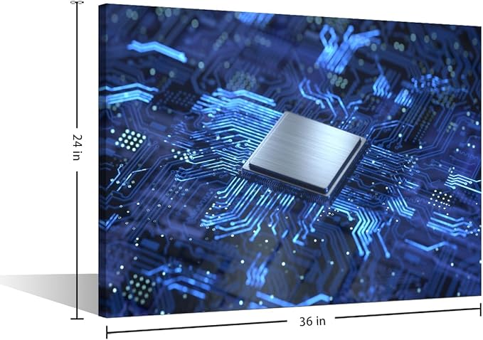 Framed Wall Art Technology Digital Art Wall CPU Concept Pictures for Living Room AI Canvas Paintings House Decoration Bedroom Wall Decor Modern Artwork for Office Ready to Hang - 36x24in
