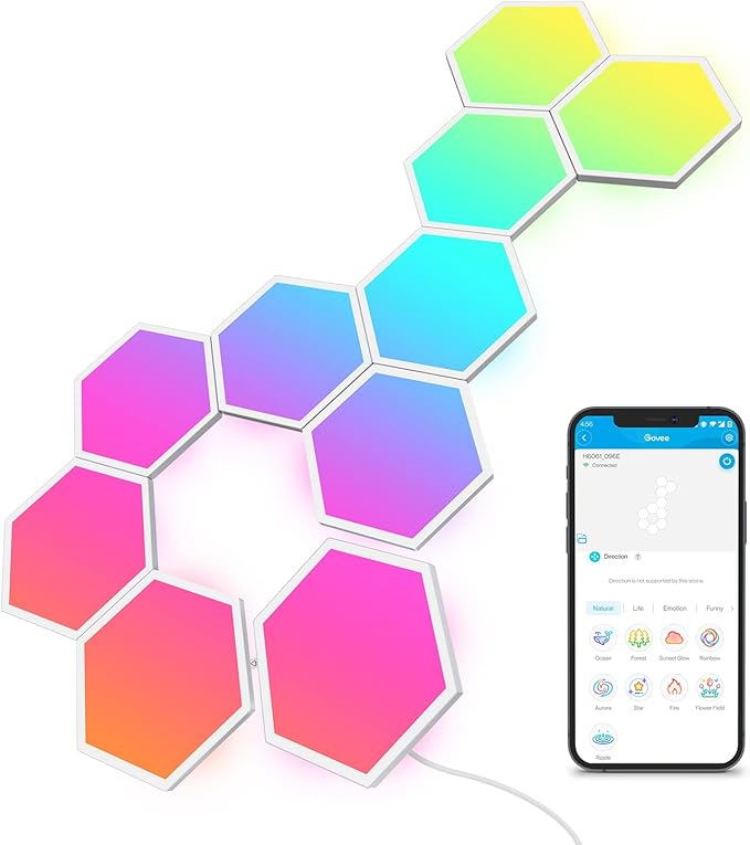 Govee RGBIC LED Lights, Wi-Fi Smart Home Creative Wall Lights with Music Sync, Compatible with Alexa Google Assistant for Indoor Gaming Decor