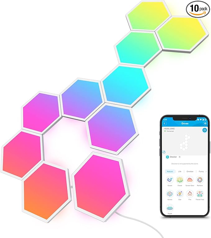 Govee Glide Hexa Light Panels, RGBIC Hexagon LED Wall Lights, Wi-Fi Smart Home Creative Wall Lights with Music Sync, Works with Alexa Google Assistant for Indoor Gaming Decor, 10 Pack