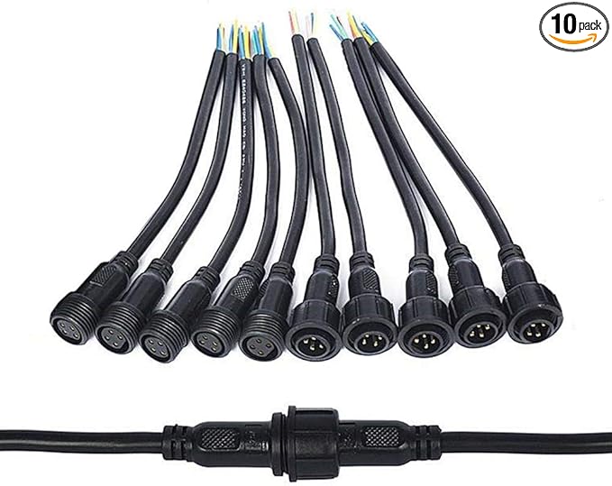 5Pairs 4pin Black Electrical Connector LED Connector for LED Lights 20cm Extension Cable 40cm/Pair 0.5mm² 22mm Nut