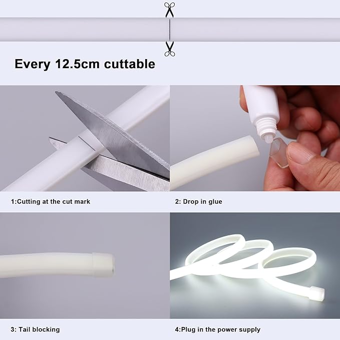 AC 110V COB LED Strip Lights 98.4ft, 6000K Cool White LED Rope Light Outdoor Waterproof, 10W/M CRI 90+ Flexible Cuttable, for Bedroom, Living Room, Garden, Commercial, House