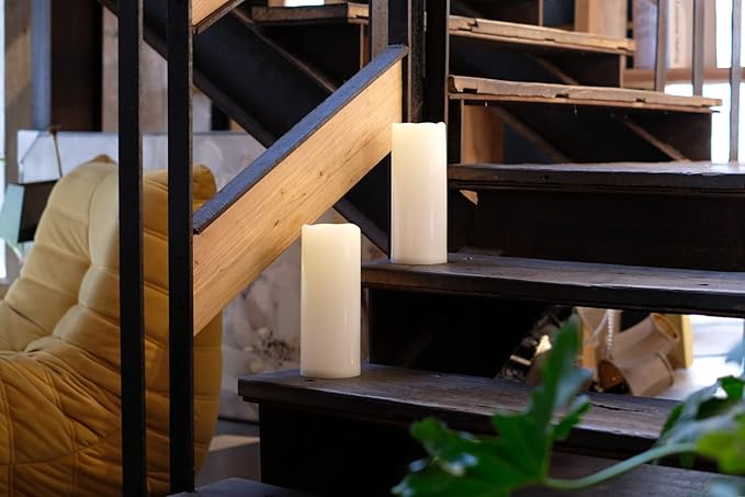 NONNO&ZGF 4X10'' Large Outdoor IP44 Warm White LED Rainproof Waterproof Candles, Huge Flameless Battery LED Pillar Candle with Remote and Timer, Resin, No Melt, 2 Pack