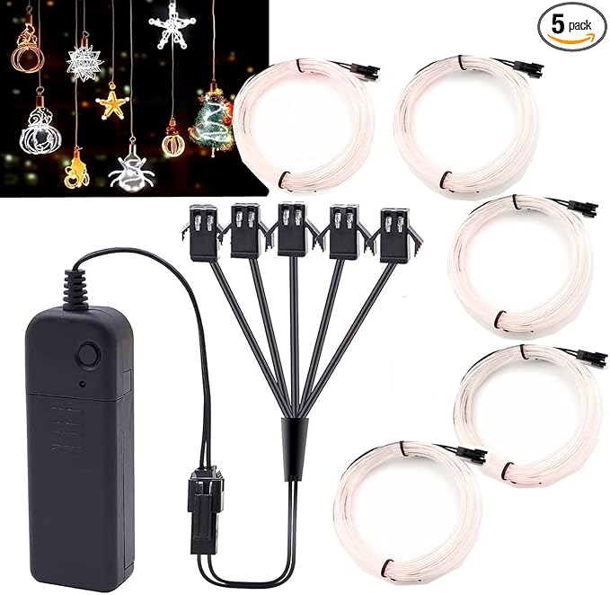 Ourbest EL Wire Lights Battery Powered, Wearable Led Wire Lights 5in1 neon String Light,DIY neon Sign kit Stay/Slow/Fast Flash Party Decoration 1M White