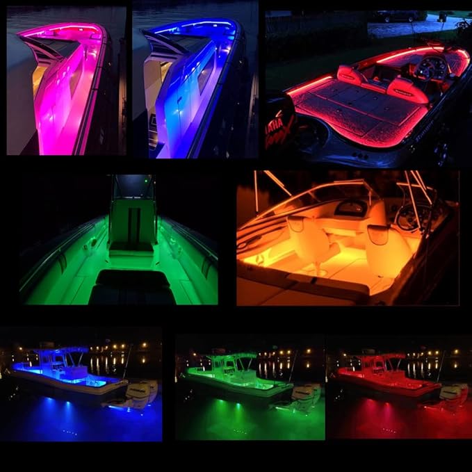 Led Strip Boat Lights Kit, 66FT Bluetooth Multi-Color Marine Pontoon Led Lights, Waterproof Boat Interior Light, Under Gunnel Deck Lights, Night Fishing Lights, APP/Remote Control, Sound Music Sync