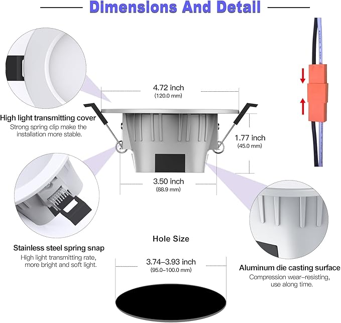4" Smart Recessed Lighting 6 Pack, Dimmable, Multicolorred, 2700K~6500K, CRI80+, Color Changing Retrofit Bluetooth Mesh LED Ceiling Light, 4 Inch RGB Canless LED Downlight