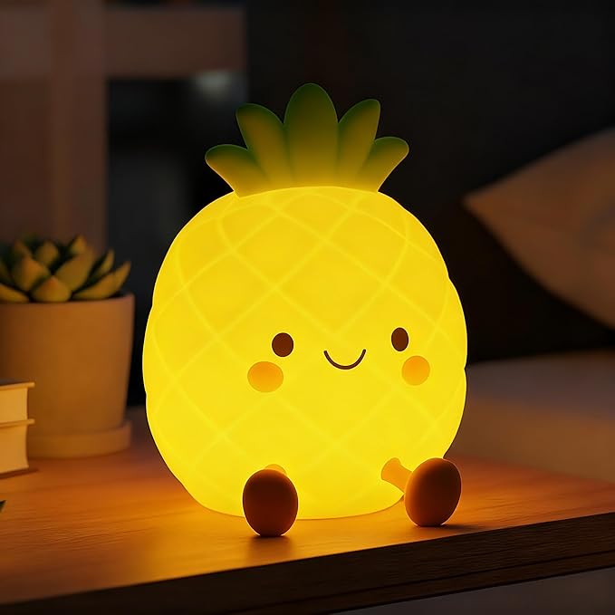 Pineapple Night Light for Kids, Nursery Night Light, Bedside Touch Lamp, Cute Silicone Nightlight for Baby Toddler, 3 Level Dimmable,Christmas Gifts for Baby,Adults,Toddler Girl Room Decor