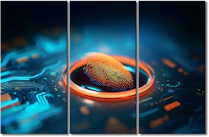 Framed Canvas Wall Art 3 Panels Digital Fingerprint Scanner Pictures Print On Canvas for Bedroom Living Room Wall Decoration, Wooden Framed Gallery-Wrapped Ready to Hang, 60" Wx40 H