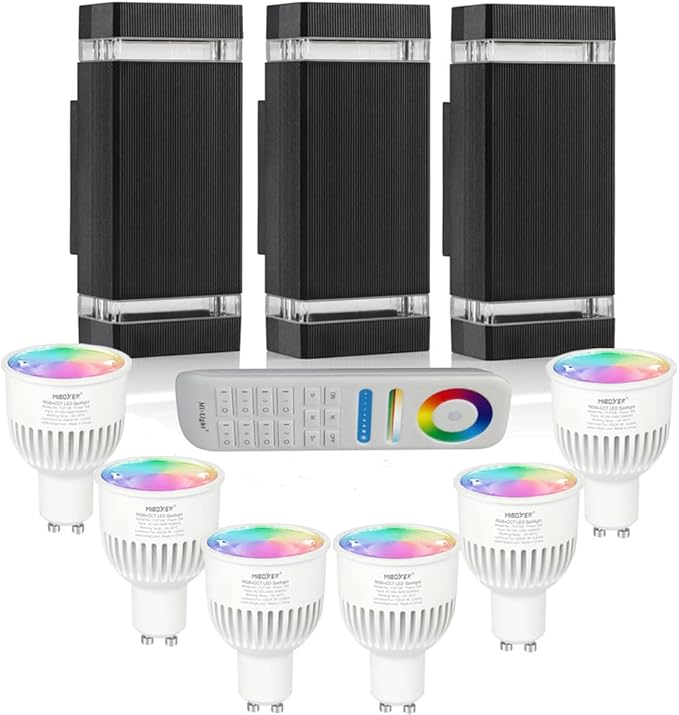 Up and Down Outdoor Wall Lights, Mi.Light Remote Control Warm White 1000lm Color Changing RGB-CCT Outdoor Wall Light IP65,Smart Light Bulb GU10 Exterior Fixture with ETL (3 Pack)