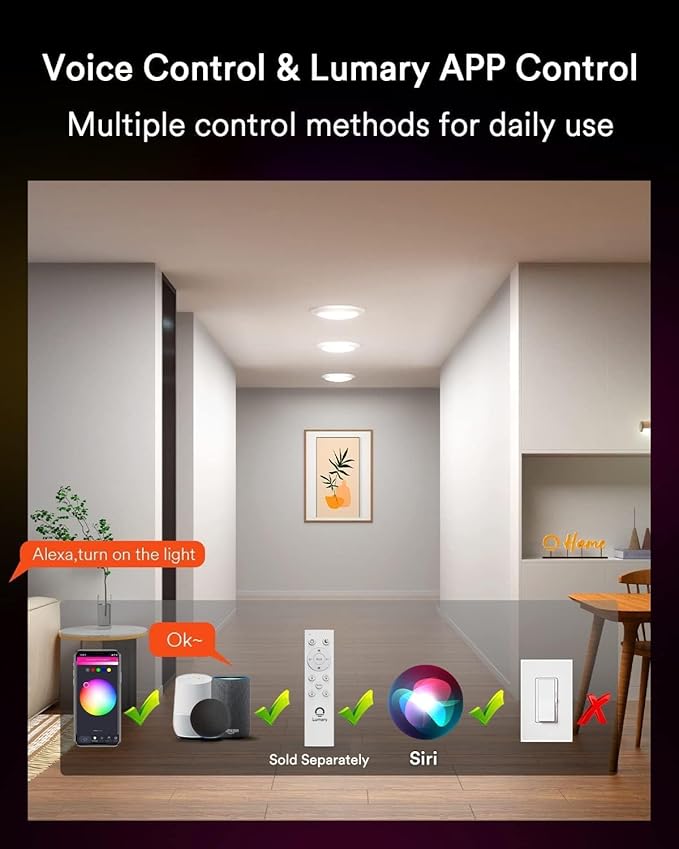 Lumary 13W Smart Flush Mount Ceiling Lights 5/6 Inch, RGBWW WiFi LED Disk Light, Color Changing 2700-6500K Dimmable Recessed Lighting, Surface Mount, Compatible with Alexa/Google Assistant-4Pack