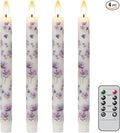 Purple Flowers Flameless Taper Candles with Remote Timer, LED Taper Candles Battery Operated Warm 3D Wick Flickering, Real Wax CandleSticks, Wedding Birthday Christmas Decor