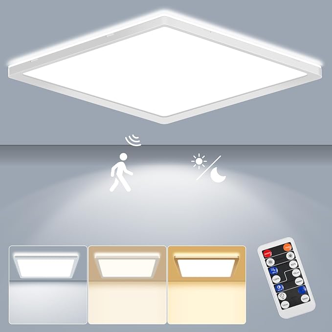 LEZOE 24W Motion Sensor LED Ceiling Light dimmable with Remote, 12Inch 2400lm 3000K/4000K/6500K Flush Mount Ceiling Lighting Fixture, Radar Sensor Lamp for Hallway Closet Laundry Porch Stair