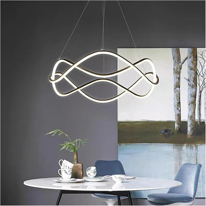 Modern Home Decor Led Lights Pendant Light Lamps for Living Room Chandeliers for Dining Hanging Indoor Lighting,Modern LED Chandelier(RC Remote dimming,Black-D50cm)