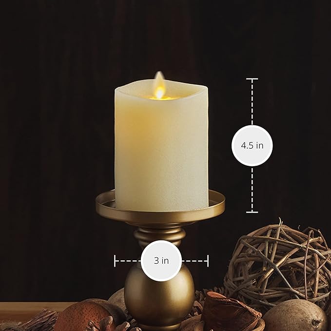 Luminara - Flameless LED Battery Operated Flickering Pillar Candles - Ivory - Pack of 1-3x4.5 - Realistic Moving Flame Real Wax Indoor/Outdoor Decor