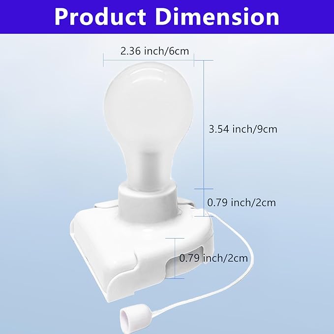 Stick-Up Light Bulb for Closet, 4Pack Battery Operated LED Light Bulb with Pull Chain, Wireless Self Adhesive Wall Mounted Lamp Fixtures for Cabinet Bedroom Living Room Kitchen, Clear Cover